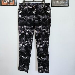 Denim 24/7 Black/White Brush Stroke Pattern Stretchy Corduroy Pants Size 14W